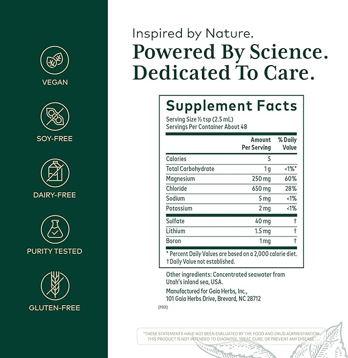 Gaia Herbs Pro Liquid Magnesium with Trace Minerals - Cellular Energy &amp DNA Production Support Supplement - Liquid Health Supplement with Boron Lithium Orotate &amp Potassium - 4 fl oz (48 Servin