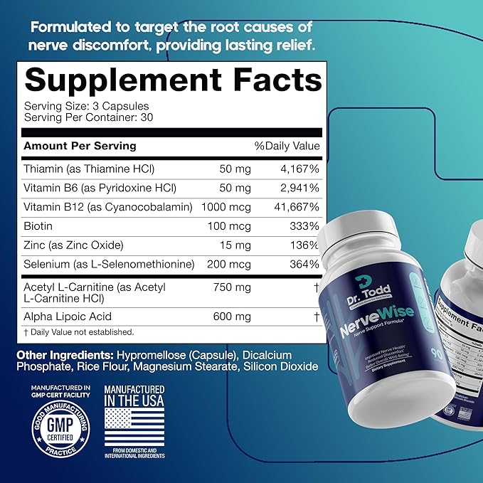 Dr. Todd NerveWise Nerve Support Supplement for Foot Hand &amp Leg Comfort – Daily Formula for Healthy Nerve Function Helps Support Nerve Balance Body Comfort &amp Overall Nerve Wellness – 30 Day