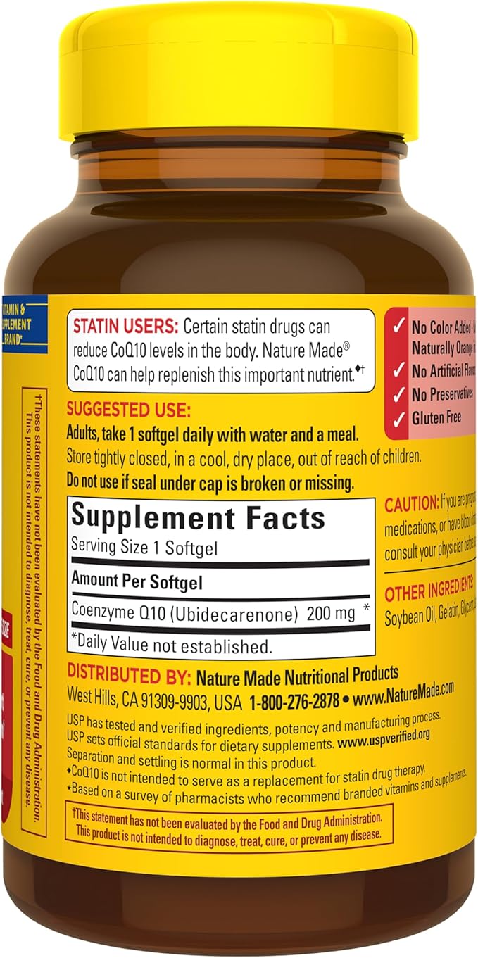 Nature Made CoQ10 200mg Softgels Dietary Supplement for Heart Health Support 80 Softgels 80 Day Supply
