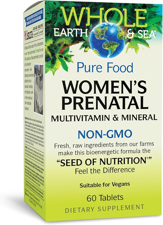 Natural Factors Whole Earth &amp Sea Women's Prenatal - Daily Prenatal Supplement for Healthy Pregnancy Support - Essential Prenatal with Calcium Iron Vitamin B12 &amp More - 60 Tablets (30 Servi