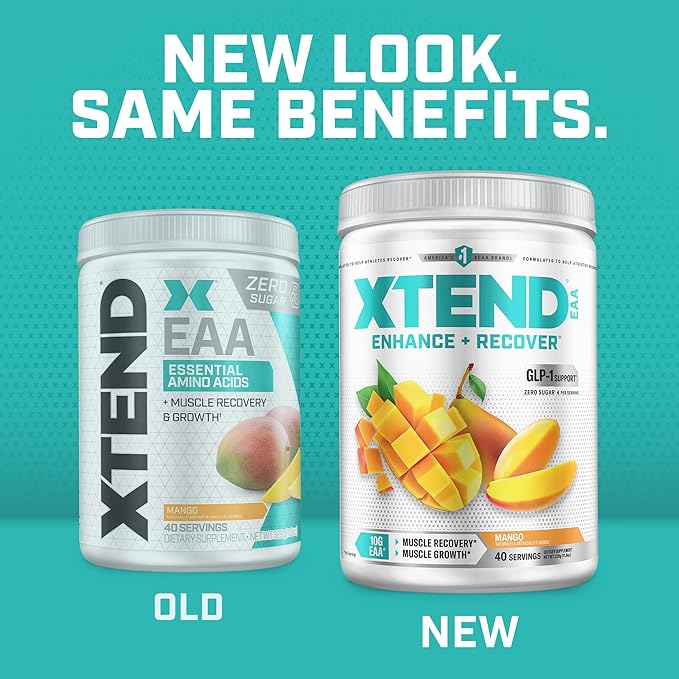 Xtend Scivation EAA + BCAA Powder | Muscle Recovery &amp Lean Muscle Growth | 9 Essential Amino Acids for Intra Workout or Post Workout Recovery | 10g EAAs Per 2 Servings | Mango 40 Servings