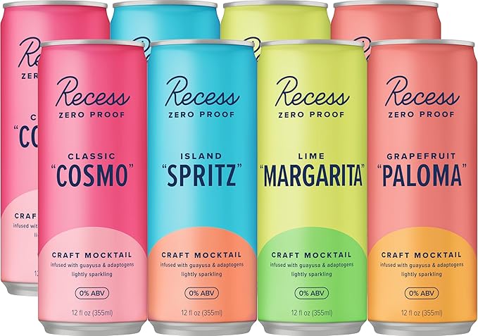 Recess Zero Proof Craft Mocktails Alcohol Free Drinks With Adaptogens Non-Alcoholic Beverage Replacement Mixer Celebration Party (Happy Hour Sampler 12oz Pack of 12)