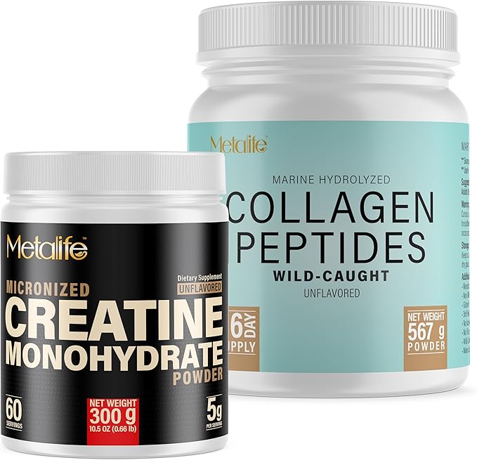 Creatine Monohydrate 300g + Marine Collagen Peptides 20oz Bundle – Muscle Strength Recovery &amp Joint Support – Unflavored Canada-Made Wild-Caught Fish 166 Total Servings