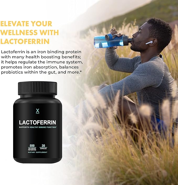 HUMANX Lactoferrin 500mg - Powerful Serving Size (Gluten Free Non GMO Soy Free Supplements) - A Component in Colostrum - USA Made Supports Healthy Immunity Iron Utilization &amp Absorption