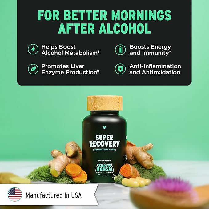 SuperBonsai Super Recovery Capsules for Post Celebration and Morning Relief - All Natural Holistic Support - 3 Capsules Taken Before Drinking and an Optional Serving After (42 Servings)