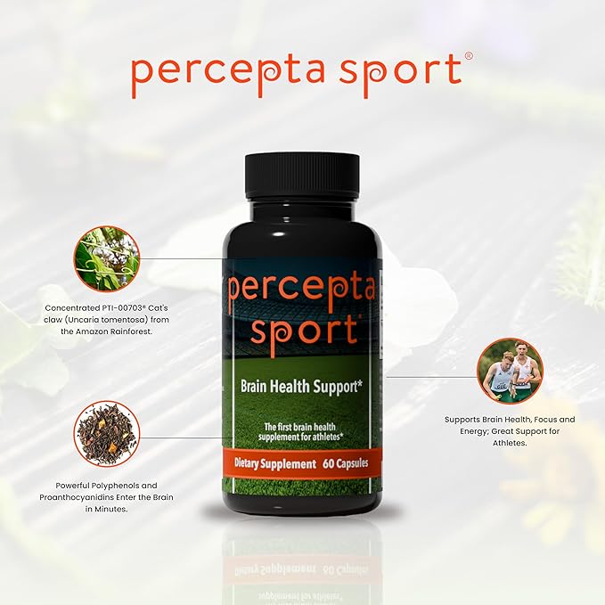 Percepta Sport Brain Supplement for Athletes - Natural Plant-Based Brain Health Supplement - Enhances Performance Focus Concentration and Energy - 30 Day Supply