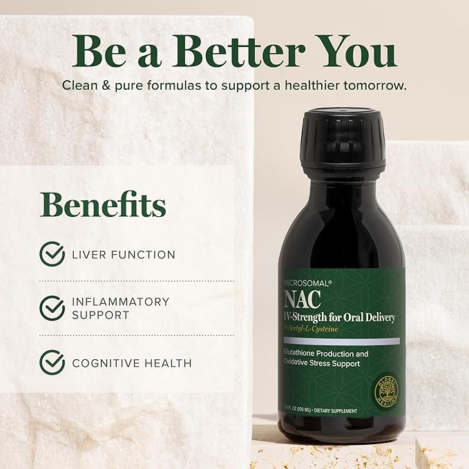 Global Healing Pure Liquid Microsomal NAC Supplement N-Acetyl-Cysteine 650mg for Glutathione Production Liver Support &amp Detox Antioxidant &amp Immunity NAC 600mg Alternative Liquid Drops (3.4