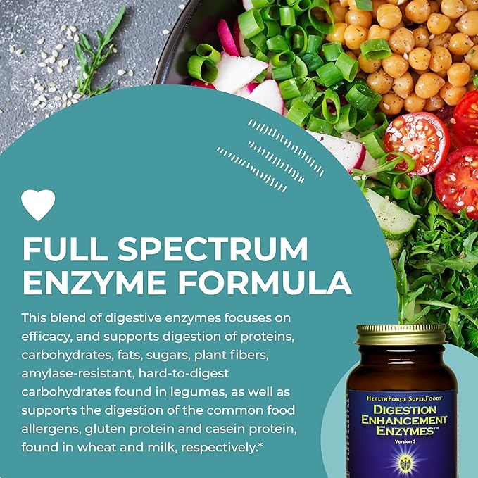 HealthForce SuperFoods Digestion Enhancement Enzymes- All Natural Plant Sourced Enzyme Supplement Promotes Healthy Gut - Gluten Free 120 Count (Pack of 1)