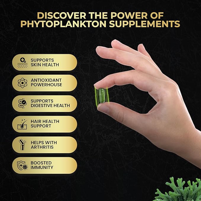 Marine Phytoplankton Capsules – 90 Vegan Capsules – Natural Energy Immune and Cognitive Support – Omega-3 Nannochloropsis gaditana Superfood Non-GMO Gluten Free