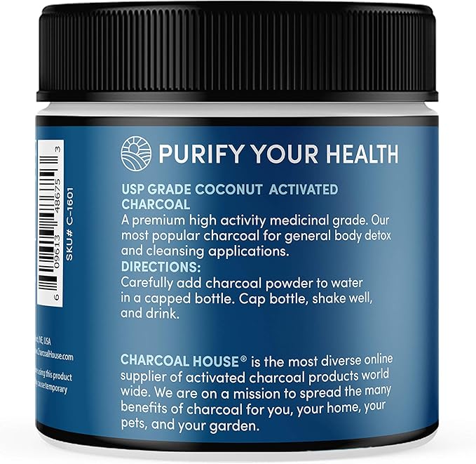 Charcoal House Detox and Cleanse USP Medical Grade Coconut Shell Activated Charcoal Powder - With High Adsorptive &amp Fast Acting Capacity - Powdered Naturally Detoxifying- 6 oz