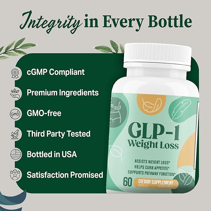 GLP-1 Weight Loss Support - Fat Burner for Men &amp Women - Supports Healthy Pathways Associated with GLP-1 Activity + Appetite Suppressant Supplement - 60 Capsules to Help Lose Weight