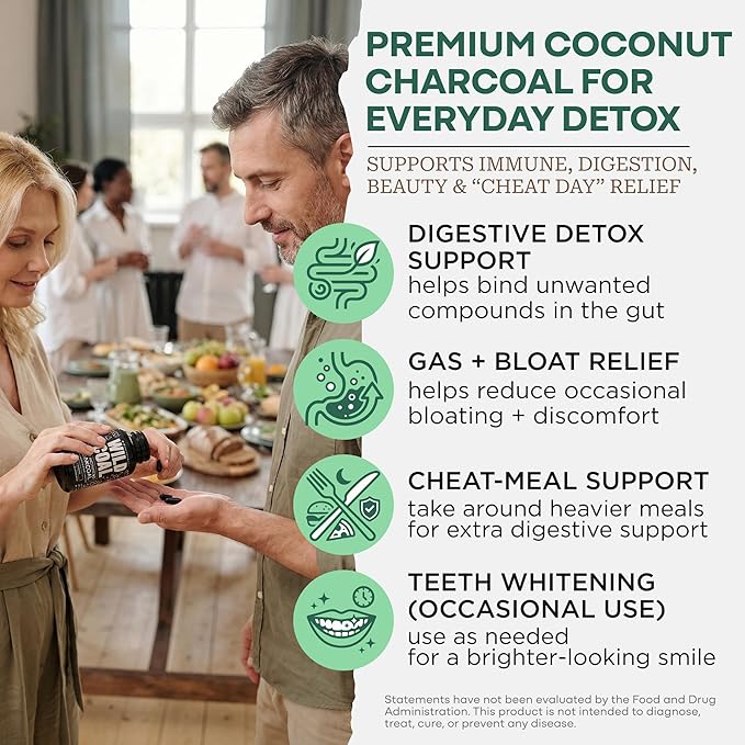 Wild Foods Activated Charcoal Capsules | 100% Organic Coconut Shells Active Tablets | Lab Tested &amp Non-GMO Detox Pills | USA (Three Bottles - 120 Capsules)