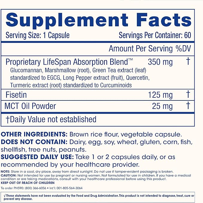 ProHealth Fisetin Supplements-15X Better Absorption from Polyphenol Blend + MCT Oil. 3rd Party Tested Pure. USA Manufactured. Powerful Antioxidant + Senolytic. Fisetin Supplement 125mg X 60 Servings