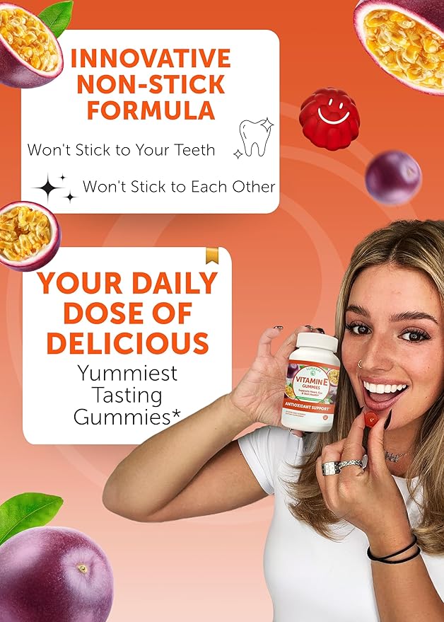 Lunakai USA Made Vitamin E Gummies 400IU with Vitamin C - Delicious Vegan Non-GMO Supplement for Daily Skin &amp Eye Support - 3 Pack