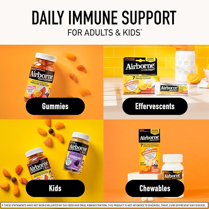 Vitamin C 1000mg (per serving) - Airborne Very Berry Effervescent Tablets (36 count in a box) Gluten-Free Immune Support Supplement With Vitamins A C E ZINC Selenium Echinacea &amp Ginger