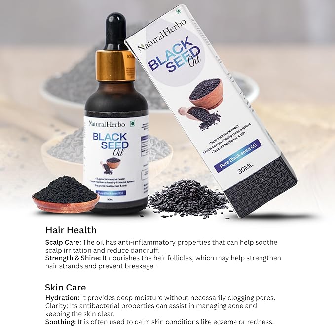 Pure Black Seed Oil for Skin Hair Scalp | Cold Pressed Nigella Sativa 30ml Herbal Oil for Hair Scalp Non-GMO Natural Supplement Antioxidant Joints Skin &amp Hair