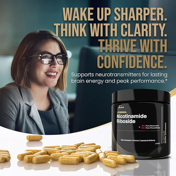 Liposomal NAD+ Supplement &amp NMN Alternative | Nicotinamide Riboside (NR) 1258 mg with Resveratrol Quercetin Pterostilbene &amp CoQ10-12-Nutrient High-Absorption Cellular Energy &amp Healthy Ag