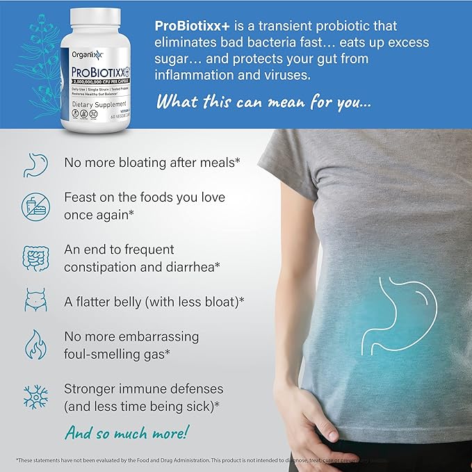 Organixx ProBiotixx+ Probiotic Supplement Daily Probiotics for Women &amp Men For Digestive Health Gut Health Immune Support 2.5 Billion CFU Gluten Free Non GMO Shelf Stable 60 Vegetarian Caps