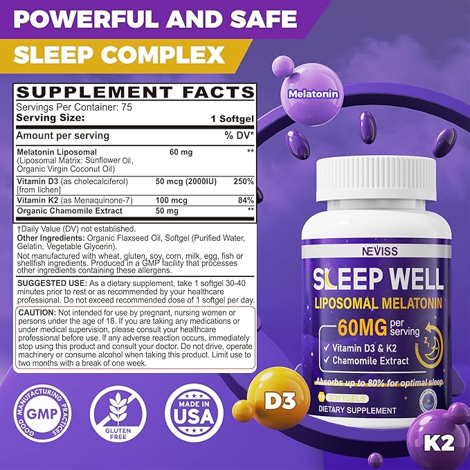 NEVISS Prebiotic Fiber 7G Gummies for Adults + Melatonin 60mg for Adults Bundle