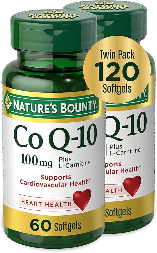 Nature's Bounty CoQ10 Dietary Supplement Supports Heart Health 100mg Plus L-Carnitine Twin Pack 120 Softgels