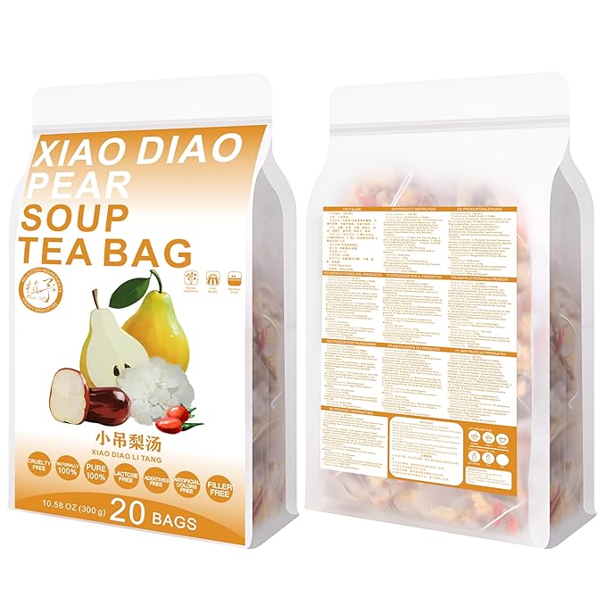 Chinese Fruit Tea 300g 小吊梨汤 10.58oz (15g*20bags) Xiao Diao Pear Soup Tea Bag Caffeine Free Fruit Tea bags Longan Wolfberry Mixed fruit tea (snow pear tremella tea) 小吊梨汤
