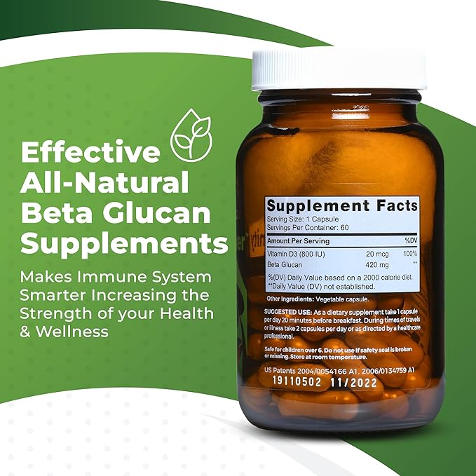 Bio Swiss Beta Glucan Immunity Power - 13D-16D Glucan with Vitamin D - Immune Support Supplement for Enhanced Defense and Wellness - Vegan Gluten-Free (120 Capsules)