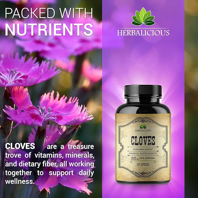 Cloves Capsules - Natural Dietary Supplement - Rich in Vitamins Minerals Manganese Fiber - May Help Strengthen Bones Promote Digestive Function Antioxidant Support - 100 Caps