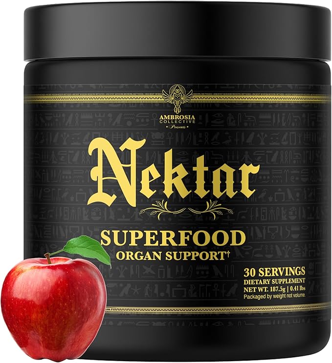 Ambrosia Superfood Organ &amp Cycle Support Powder | Liver &amp Kidney Support with Milk Thistle Red Yeast Rice &amp CoQ10 | 13 Superfood Ingredients | 30 Servings | Apple Symphony