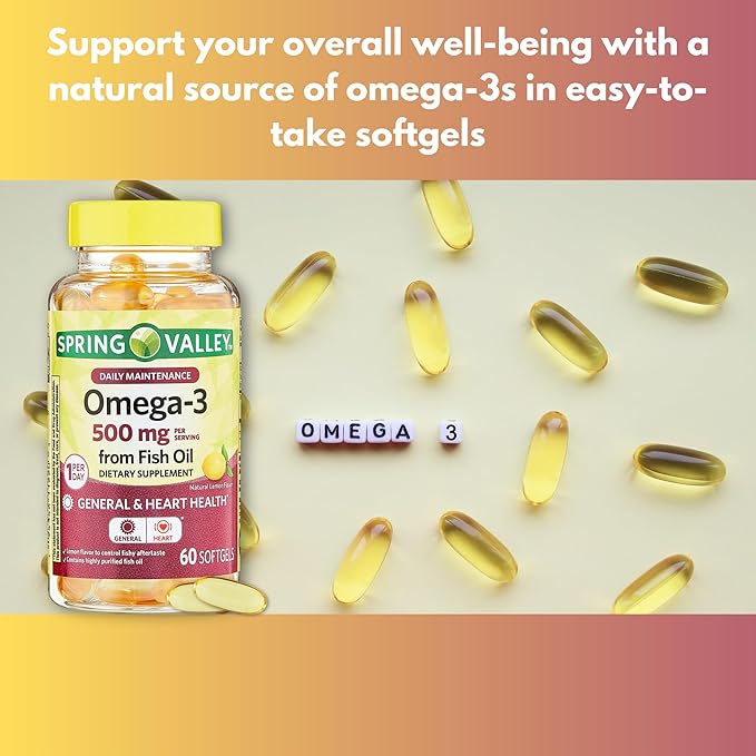 Omega 3 500mg- Fish Oil Softgels 60 Count (Pack of 1)