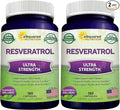 100% Natural Resveratrol - 1000mg Per Serving Max Strength (180 Capsules) Antioxidant Supplement Trans-Resveratrol Pills for Heart Health &amp Pure Polyphenols (Pack of 2)
