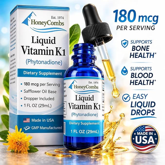 Vitamin K Drops Newborn Oral Vitamin K for Newborns and Adults Liquid Vitamin K1 Phytonadione Also K1 for Dark Under Eye Circles and Skin 1 oz Bottle - Made in USA