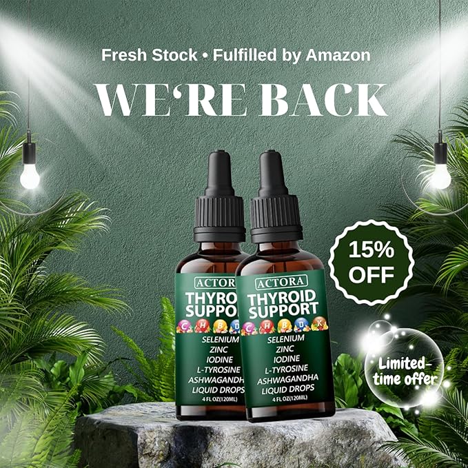 savari Actora Thyroid Support Liquid Drops - with Selenium Zinc Iodine L-Tyrosine Ashwagandha Multivitamin - for Hormonal Balance Gut Health Mood Sleep Support - 4 fl. oz (120mL) - 1 Piece
