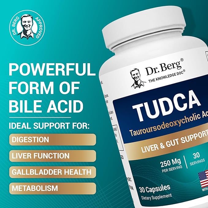 Dr. Berg TUDCA Supplement (Tauroursodeoxycholic Acid) - Powerful Formula for Liver Health Bile Flow Gallbladder Support and Digestive Health* - 30 Capsules