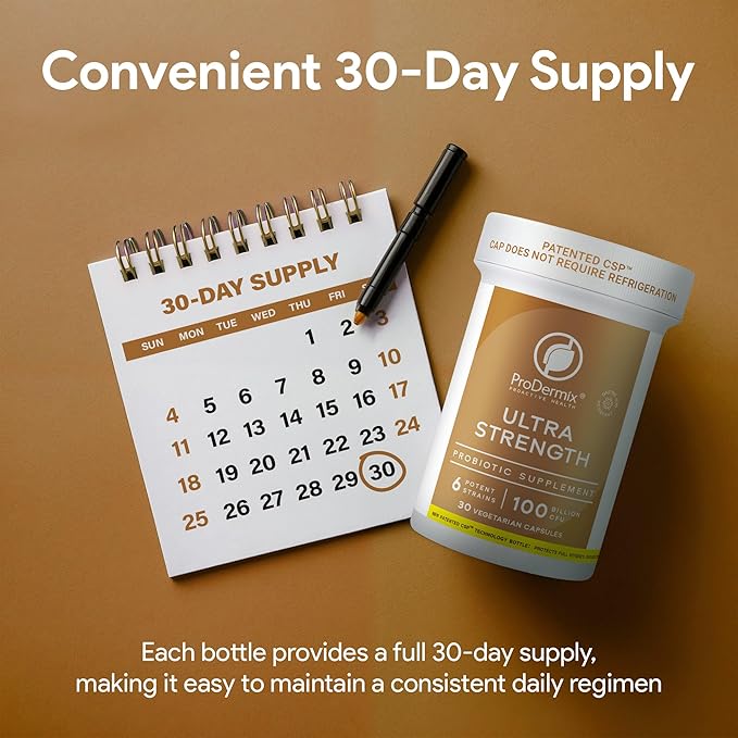 Ultra Strength Probiotic for Men and Women Supports Healthy Gut Immune Digestive and Colon Health 6 Potent Strains 100 Billion CFU Kosher 30 Day Supply