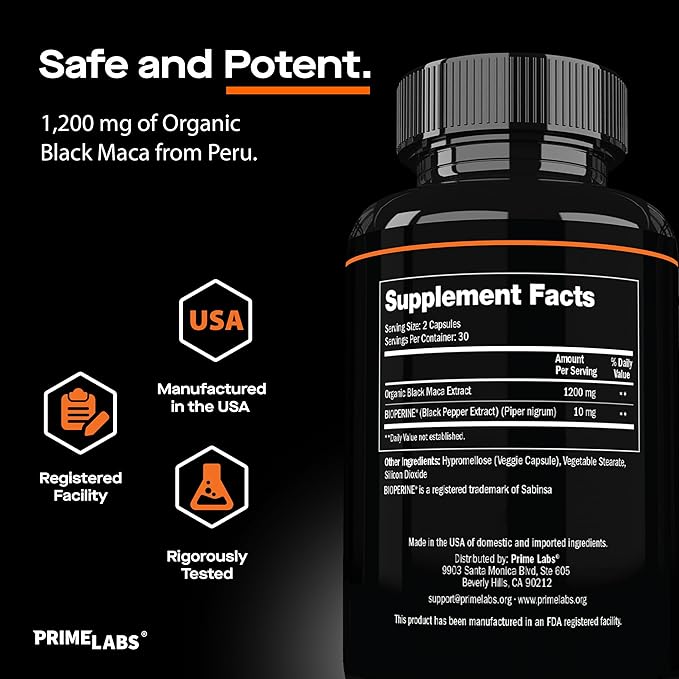 Prime Labs L Arginine (60 ct) + Organic Black Maca Capsules (60 ct)