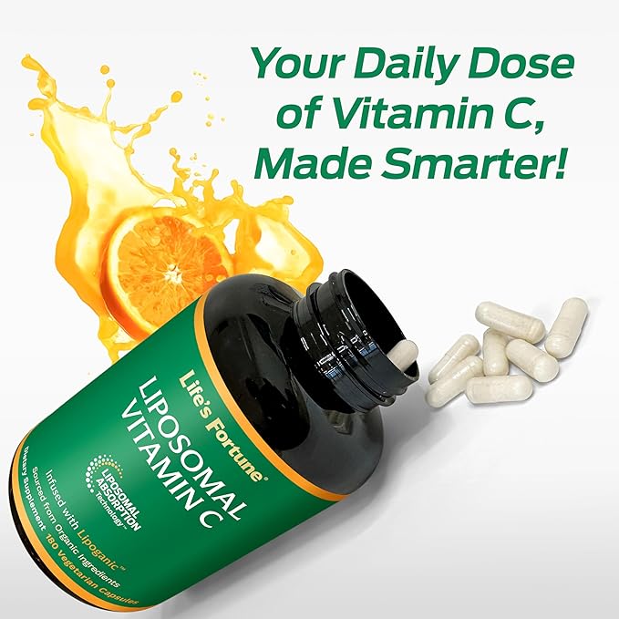 Life's Fortune Liposomal Vitamin C 2100 mg Fast Acting Absorption Higher Bioavailability Supporting Immune System High Antioxidant Supplement Formula – Collagen Booster – 180 Capsules