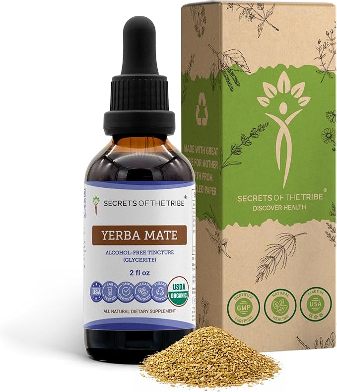 Secrets of the Tribe Yerba Mate USDA Organic Tincture | Alcohol-Free Extract High-Potency Herbal Drops | Made from 100% Certified Organic Yerba Mate (Ilex paraguariensis) Dried Leaf (2 fl oz)