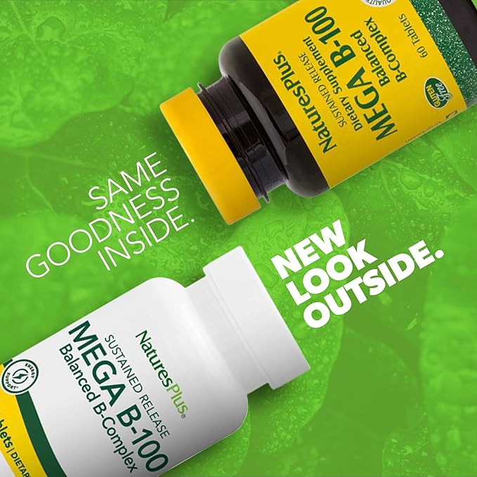 NaturesPlus Mega B-100 Complex - 60 Sustained Release Tablets - Balanced B Complex - Energy Support - Vegetarian Gluten Free - 60 Servings