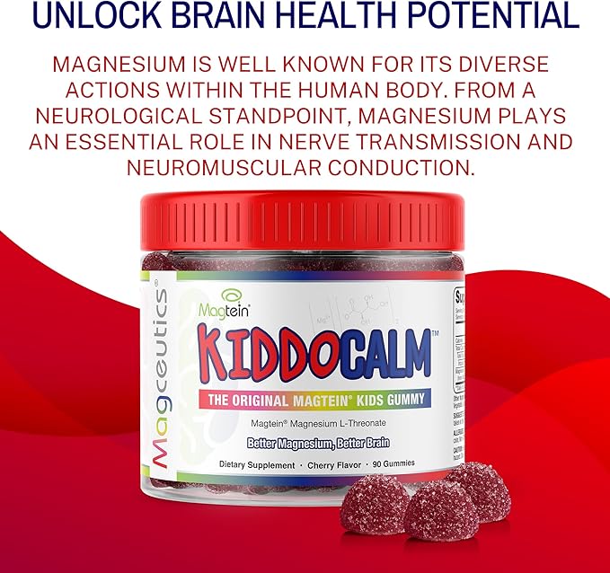 KiddoCalm Magnesium Gummies - Magtein Magnesium L-Threonate Gummy for Kids Focus Calm Sleep Attention &amp Brain Health Support Supplement for Children - 90 Vegan Gummies