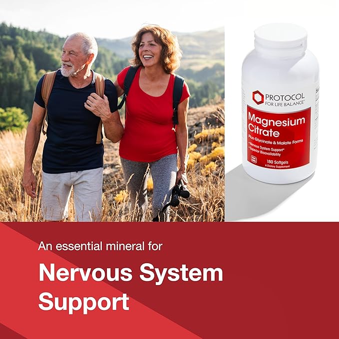 Protocol for Life Balance Magnesium Citrate Plus Glycinate &amp Malate - Support Heart Health &amp Bone Formation - Bioavailable Dietary Supplement - Halal - 180 Softgels