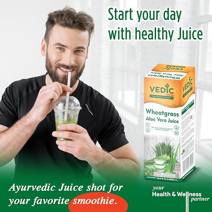 Vedic Juices Premium Quality Aleo Vera Juice Drink with Wheatgrass - 16.9 fl oz Pack of 1 - Ideal for Daily Use