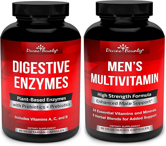 Divine Bounty Digestive Enzymes with Probiotics &amp Men's Multivitamin Bundle