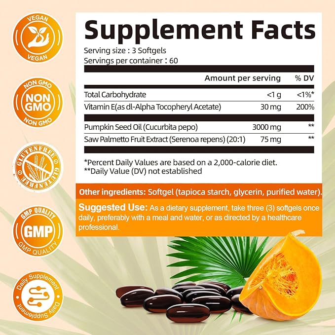 Pumpkin Seed Oil Softgels &amp Magnesium Giycinate with Vitamin D3K2 Supplement for Hair Urinary Health Bone SupportEnergy &amp Mood Manage