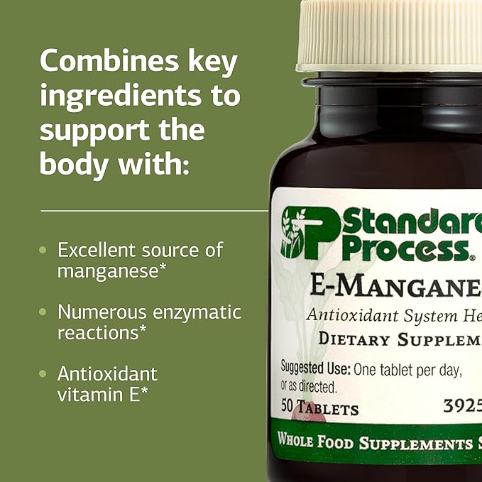 Standard Process E-Manganese - Antioxidant Health Support - Whole Food-Based Supplement with Vitamin E &amp Manganese - Supplement to Aid Cellular Health - 50 Tablets