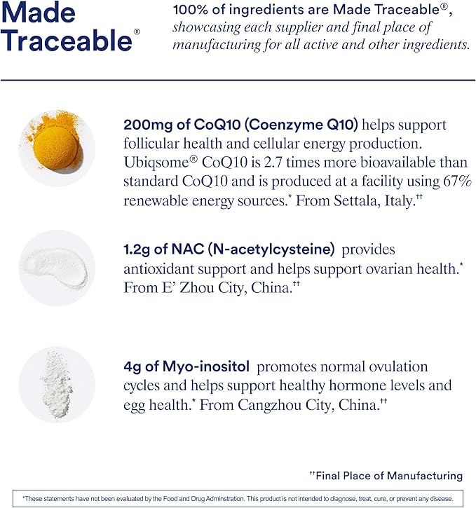 Ritual Fertility Support - Myo-Inositol NAC CoQ10 Supplement For Women - 3-in-1 Drink-Mix Formulated to Support Conception Outcomes with Studied Ingredients - Designed with an OB/GYN. - 60 Servings*