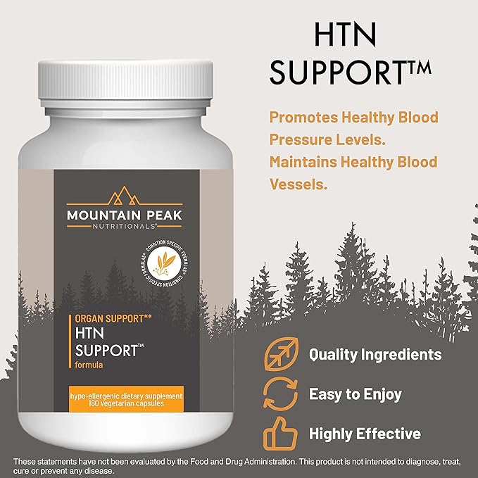 Mountain Peak Nutritionals HTN Blood Pressure Support Supplement for Heart &amp Circulation Health - Advanced Cardiovascular Formula with Rauwolfia Hawthorn Berry &amp Magnesium (180 Vegetarian Ca