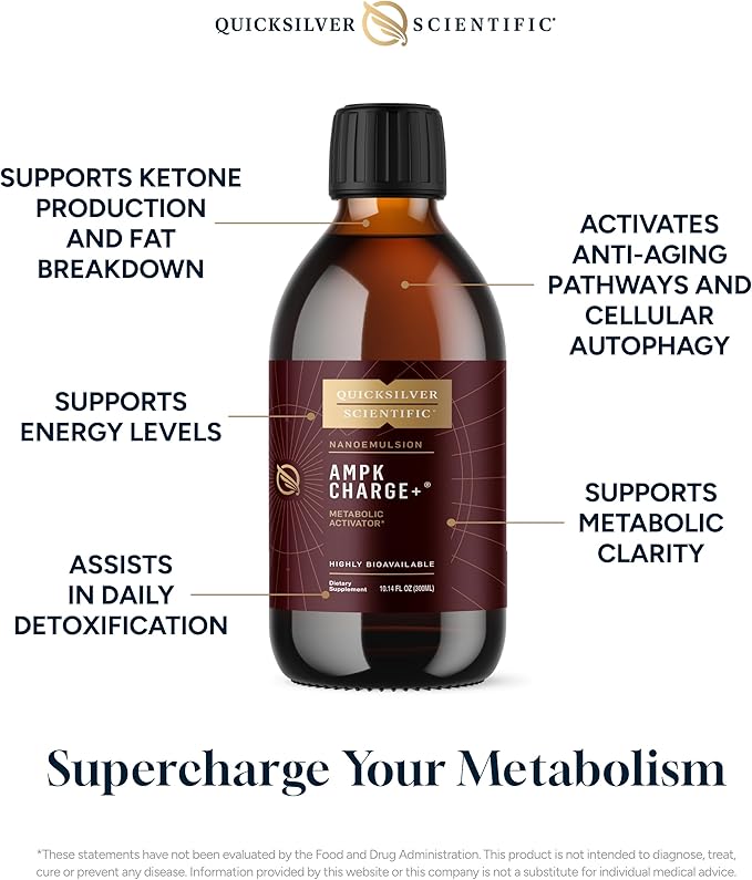 Quicksilver Scientific AMPK Charge+ - Support The Benefits of Intermittent Fasting Carb Restrictive + Keto Protocols - Promotes Energy Production Fat Breakdown + Healthy Aging (10.14oz / 300ml)