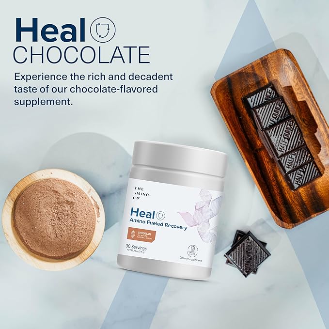 The Amino Co. - Heal - Post Workout Recovery Drink with Pure Eaa Amino Acid Formula - Creatine Monohydrate Powder for Efficient Muscle Repair Vegan and Keto-Friendly with Chocolate Flavor - 13.23oz.