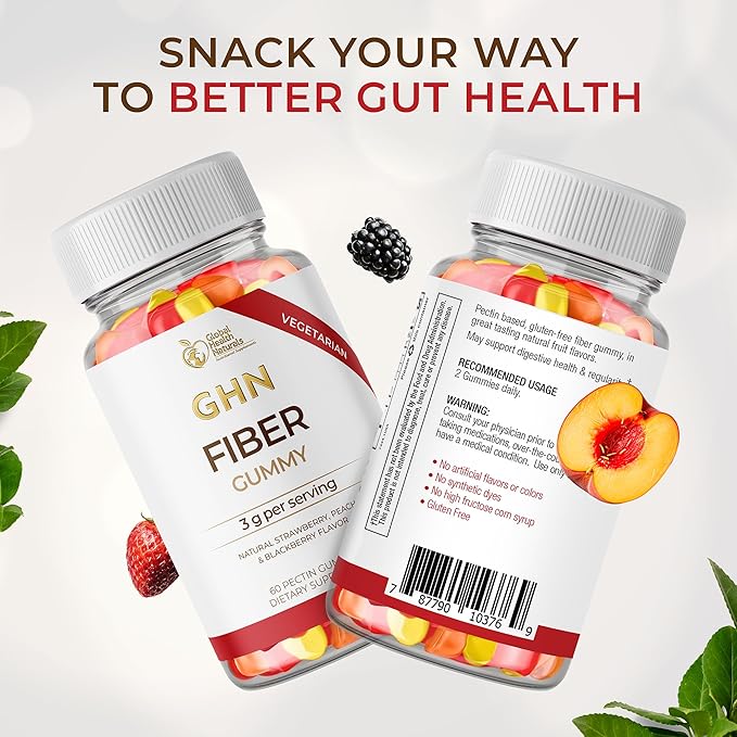 Vegan Fiber Gummies for Adults – 3g Prebiotic Fiber from Inulin per Serving – Natural Strawberry Peach &amp Blackberry Flavors – Non-GMO Gluten-Free Gelatin-Free – 30 Servings