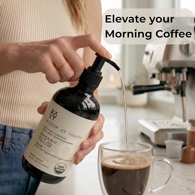 Pure MCT Oil C8 + C10 | Glass Bottle 16oz - From 100% Virgin Coconut Oil USDA Organic - Lab Tested for Quality and Purity - Keto Supplement For Brain &amp Body | Add To Coffee or Shakes